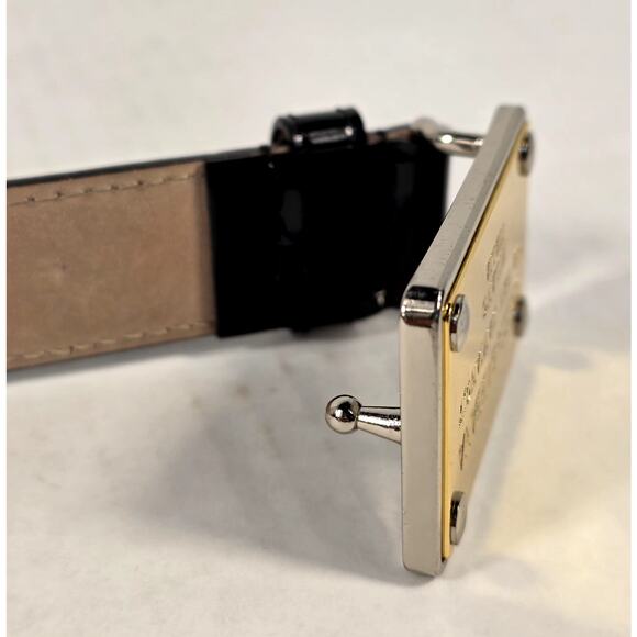 Dolce & Gabbana Black Patent Leather Belt Gold Logo Plaque Milano Italia Size 34 main image 9